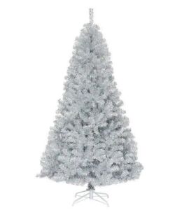 7.5 ft. Hinged Unlit Artificial Silver Tinsel Christmas Tree