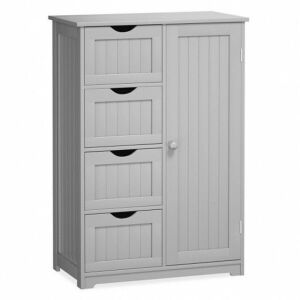 Wooden 4 Drawer Bathroom Cabinet Storage Cupboard 2 Shelves Free Standing