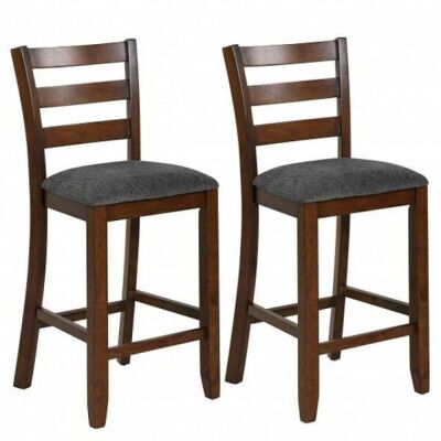 2Pcs Counter Height Chairs With Fabric Seat And Rubber Wood Legs