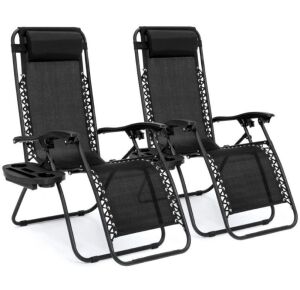 Set of 2 Adjustable Zero Gravity Patio Chair Recliners w/ Cup Holders