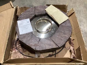 Peaktop Round Stone Look Slate Effect Propane Gas Fire Pit Table with ETL Certification and Lava Rocks