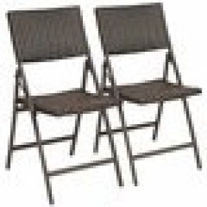 Set of 2 Patio Rattan Folding Portable Dining Chairs 