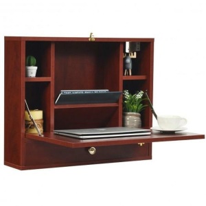 Wall Mounted Folding Laptop Desk Hideaway Storage With Drawer 