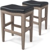 Furgle Counter Height Bar Stools 29" Backless Leather Saddle Stool, Set of 2  