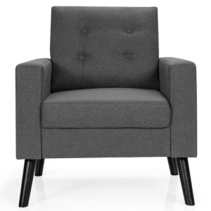 Modern Tufted Accent Fabric Armchair w/ Rubber Wood Legs  