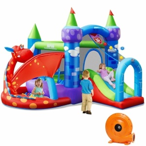 Kids Inflatable Bounce House Dragon Jumping Slide Bouncer Castle with Blower  