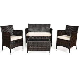 4-Piece Rattan Patio Conversation Set with Cushions