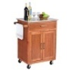 Wood Kitchen Trolley Cart Stainless Steel Top Rolling Storage Cabinet Island&nbsp;