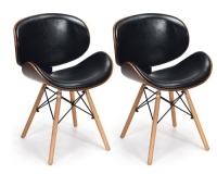 Set of 2 Bentwood&nbsp;Mid-Century Dining&nbsp;Accent Chair Curved Back PU Leather&nbsp;