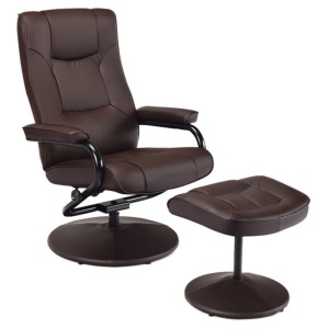 Recliner Chair Swivel PU Leather Lounge Accent Armchair w/ Ottoman 