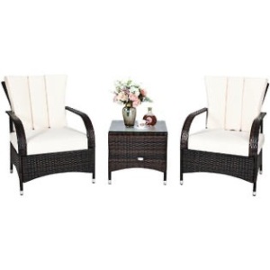 3 Piece Rattan Furniture Set w/White Cushion