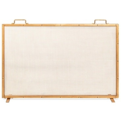 Single Panel Handcrafted Steel Mesh Fireplace Screen w/ Handles - 38x27in