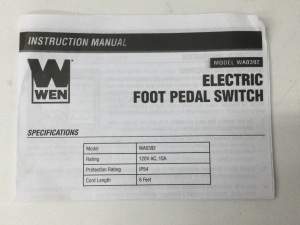 WEN WA0392 120V 15-Amp Momentary Power Foot Pedal Switch for Woodworking, Appears New 