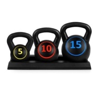 3-Piece Kettlebell Exercise Fitness Weight Set w/ Storage Rack