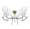 3-Piece Patio Woven Rope Acapulco Rocking Chair Bistro Set, White