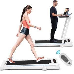 Goplus 2.25 HP 3-in-1 Folding Treadmill with Table, Speaker, Remote