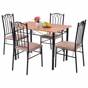 5 Pcs Dining Set Wooden Table And 4 Cushioned Chairs 