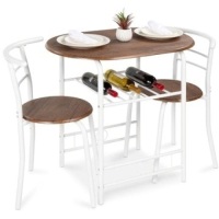 3-Piece Wooden Table & Chairs Dining Set w/ Lower Storage Shelf&nbsp;