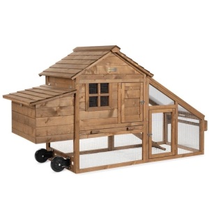 Mobile Wood Chicken Coop Tractor w/ Wheels, 2 Doors, Nest Box - 70in 