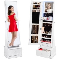 360 Swivel Mirrored Jewelry Cabinet Armoire w/ LED Lights, Mirror&nbsp;