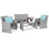4-Piece Outdoor Wicker Conversation Patio Set w/ 4 Seats, Glass Table Top&nbsp;