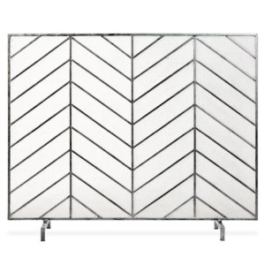 Single Panel Iron Chevron Fireplace Screen w/ Antique Finish - 38x31in 