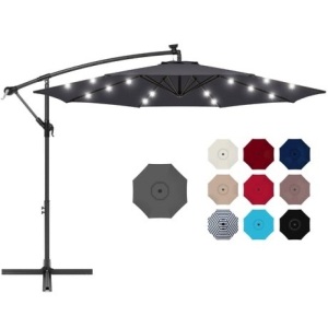 Solar LED Offset Hanging Patio Umbrella w/ Crank Tilt Adjustment - 10ft 