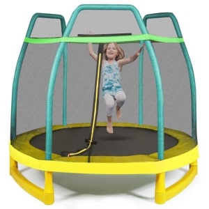 7FT Kids Trampoline w/ Spring Pad Safety Enclosure Net  