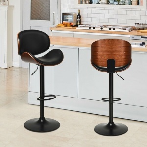 Set of 2 Bentwood Mid-Century Adjustable Swivel Barstools 