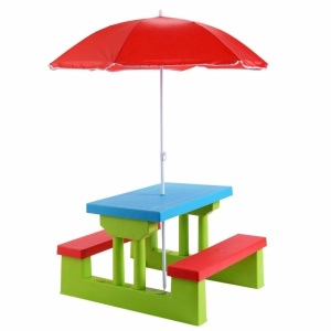 Kids Picnic Folding Table And Bench With Umbrella  