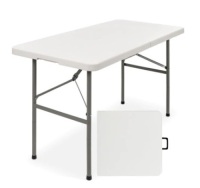 4ft Portable Folding Plastic Dining Table w/ Handle &&nbsp;Lock, White