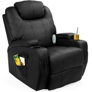 Faux Leather Swivel Glider Massage Recliner Chair w/ Remote Control, 5 Modes. Appears New