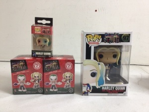 Lot of (2) Harley Quinn & (2) Mystery Vinyl Figures, Appears New