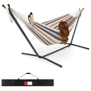 2-Person Brazilian-Style Double Hammock w/ Carrying Bag and Steel Stand. Appears New