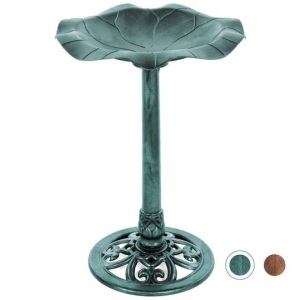 Lily Leaf Pedestal Bird Bath Decoration Accent w/ Floral Accents. Appears New