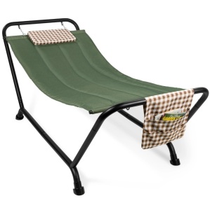 Outdoor Patio Hammock w/ Stand, Pillow, Storage Pockets 