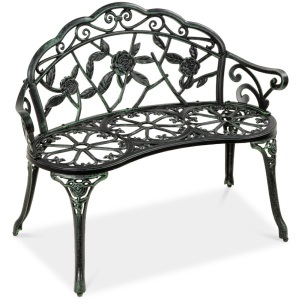 Steel Garden Bench Outdoor Patio Furniture w/ Floral Rose Accent - 39in 