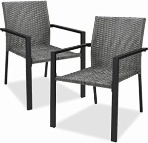 Set of 2 Stackable Outdoor Wicker Dining Chairs