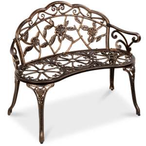 Steel Garden Bench Outdoor Patio Furniture w/ Floral Rose Accent - 39in