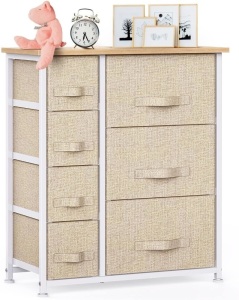 7 Drawer Fabric Drawer Storage Tower, Dresser Chest with Wood Top and Easy Pull Handle, Organizer Unit for Closets, Bedroom, Nursery Room, Office by Pipishell 