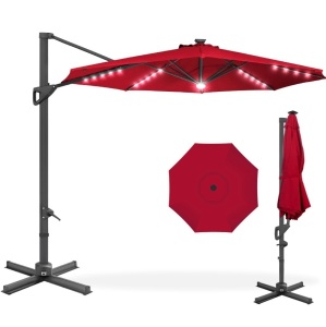 360-Degree Solar LED Cantilever Offset Patio Umbrella w/ Tilt - 10ft 