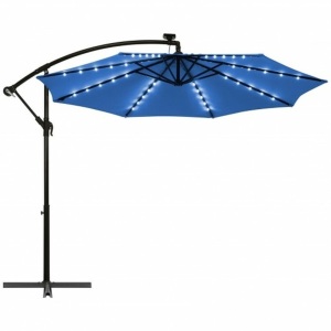 10 Ft Patio Solar LED Offset Umbrella 40 Lights Crank Cross Base 