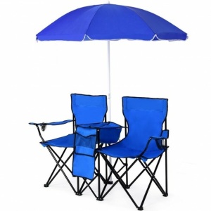 Portable Folding Picnic Double Chair With Umbrella  