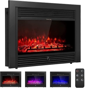 28.5" Electric Fireplace Insert Recessed Mounted with 3 Color Flames Adjustable, 750/1500W