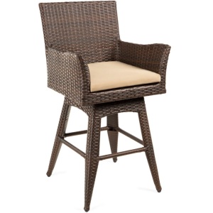 All-Weather Wicker Counter-Height Swivel Bar Stool w/ Cushion 