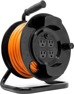 WEN PC5043R 50 ft. 14-Gauge Heavy-Duty SJTW Outdoor 14/3 Extension Cord Reel with NEMA 5-15R Light-Up Power Outlet 