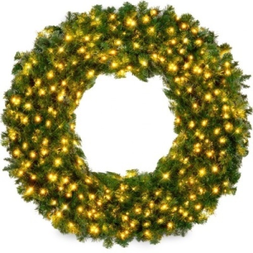 48"&nbsp;Pre-Lit Artificial Fir Christmas Wreath w/ LED Lights, Plug-In, PVC Tips&nbsp;