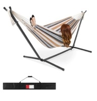 2-Person Brazilian-Style Double Hammock w/ Carrying Bag &&nbsp;Steel Stand, Desert Stripes
