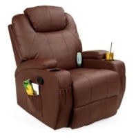 Faux Leather Swivel Glider Massage Recliner Chair w/ Remote Control, & 5 Modes, Brown