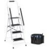 4-Step Portable Folding Ladder w/ Handrails, Attachable Tool Bag